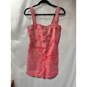 7 For All Mankind Womens Pink Acid Wash Denim Romper Button Front Size S